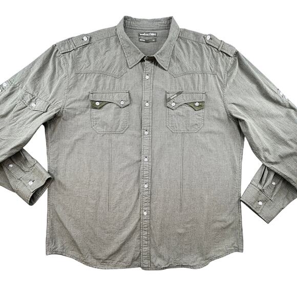 ECKO Unltd Button Up Shirt Men 3XL Green Micro Plaid L/S Epaulets Casual Streetw - Picture 5 of 16